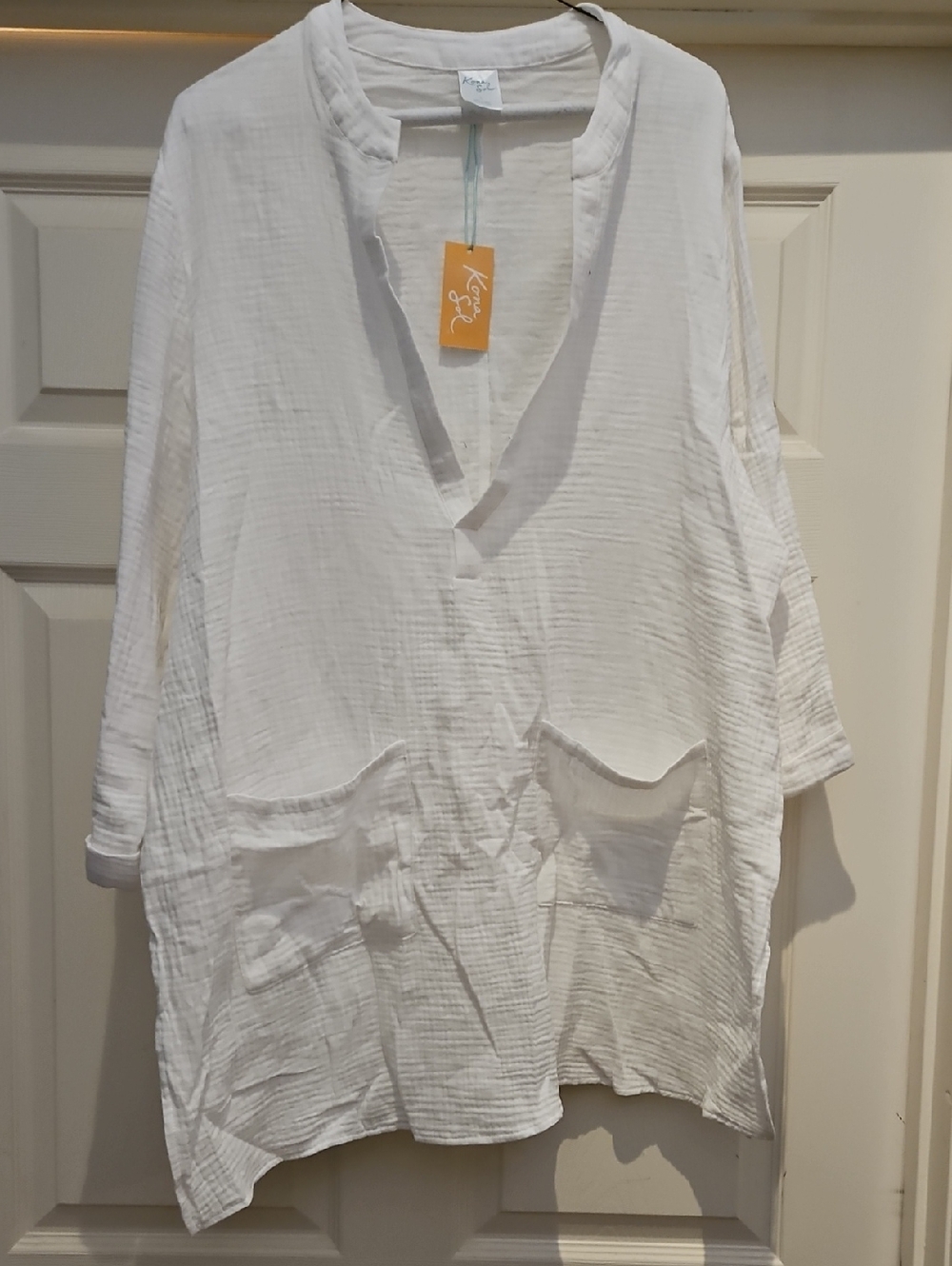 Kona Sol White Lightweight V-Neck Tunic Beach Coverup
